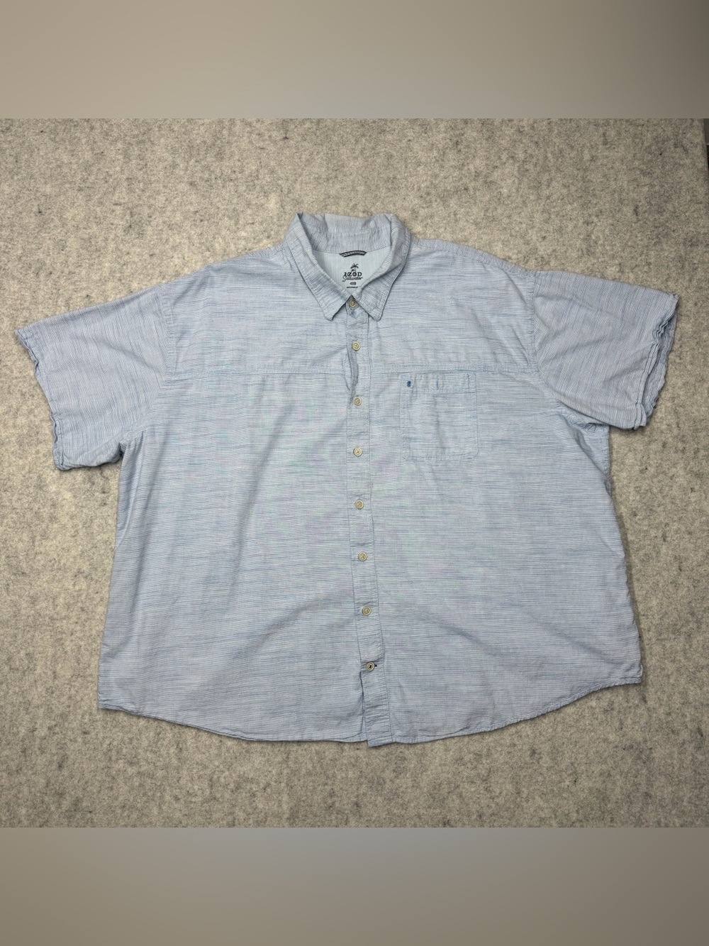 IZOD Saltwater Men Shirt 4XB BlueWhite Striped Short Sleeve ButtonFront Big Tall
